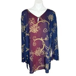 Vintage 90s boho floral mini dress tunic shirt plus size 16